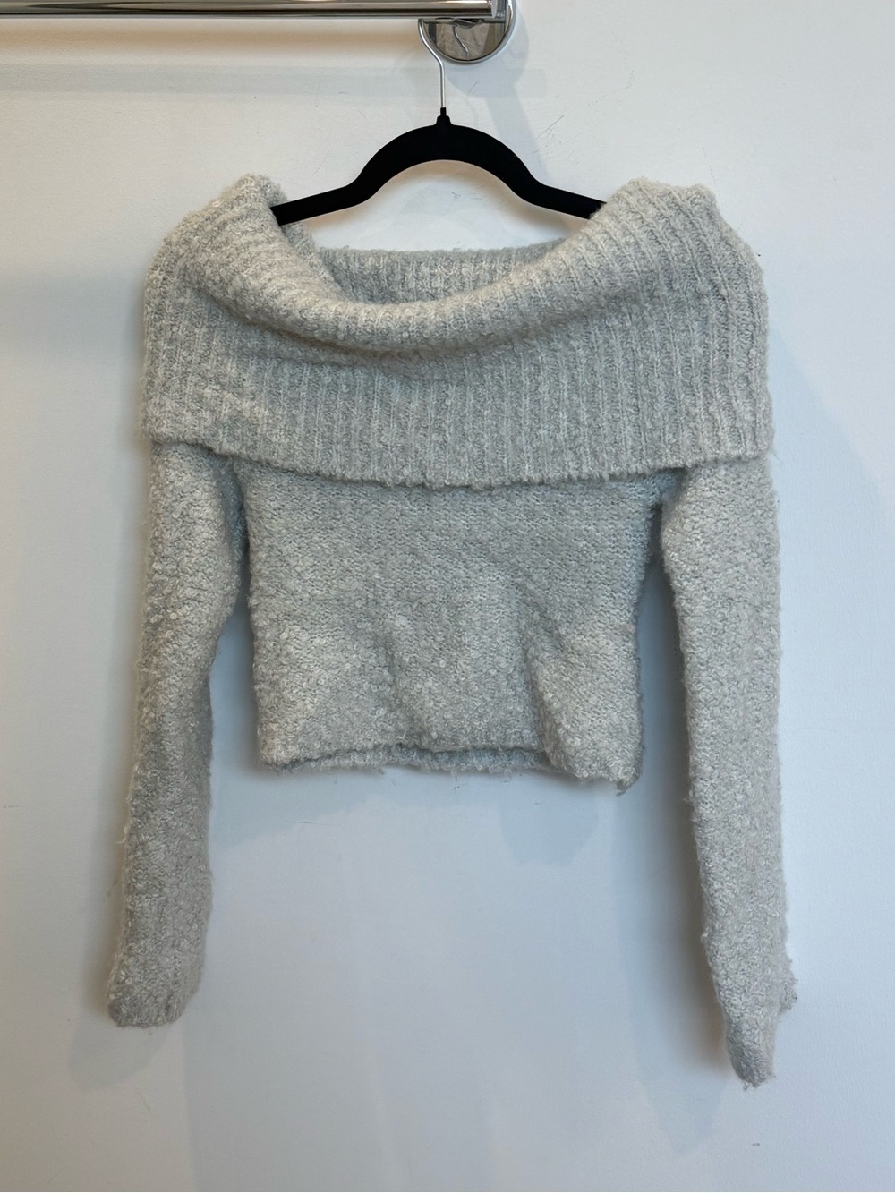Urban Outfitters Off-Shoulder Fold-Over Sweater in Light Gray
